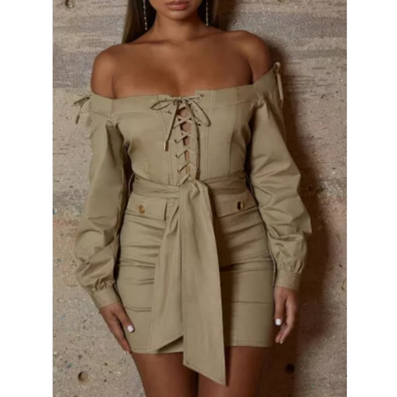 Catwalk Connection Verushka lace up tan dress xs - Picture 5 of 7